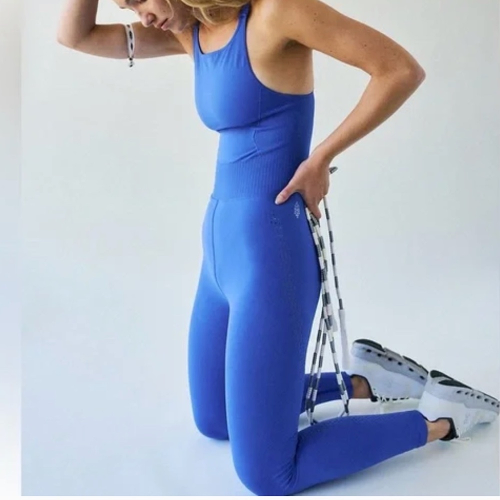 Free People Movement Good Karma High Neck Onesie in Electric Cobalt